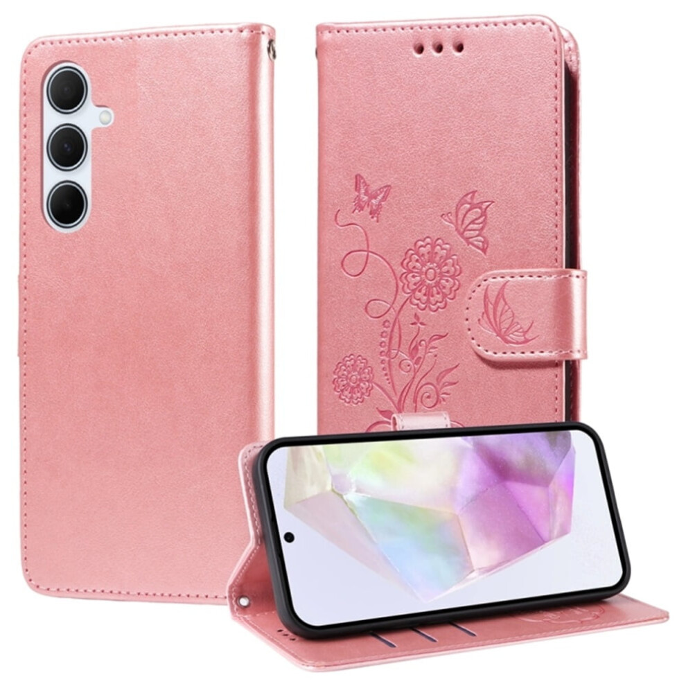 Embossed Butterfly Flower Flip Case For Samsung Galaxy A36 5GâShockproof, Kickstand, Card & Cash Slots Pink 9558633075106