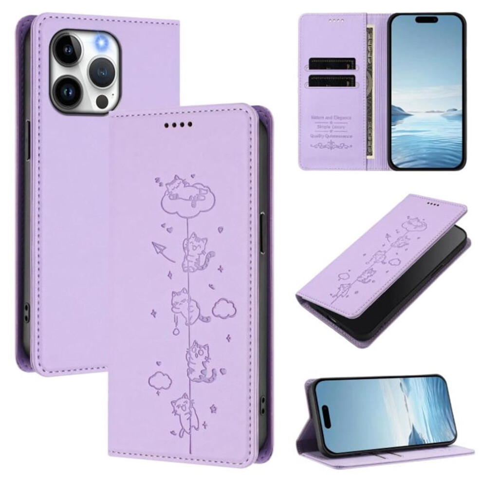 Leather Flip Wallet Case For Iphone 15 Pro Max Purple 9170372583959