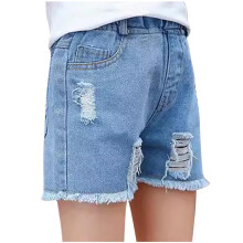 Girls Denim Shorts Summer Ripped Elastic Waist Wash Denim Flared Short Pants Causal Ruffle Jean Shorts with Pockets 6-7 Years