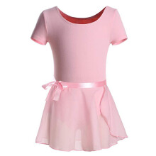 Ballet Leotards for Girls Short Sleeve Toddler Dance Leotard Outfits with Skirt Classic Pink 4-5 Years