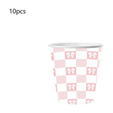 Valentine's Day Tableware Set,10Pcs Pink Bow Disposable Paper Cups for Valentines Day Mother's Day Wedding Party Table Supplies