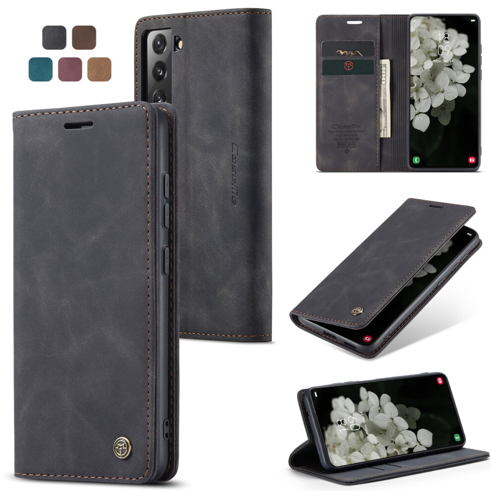 Caseme Leather Flip Wallet Case For Compatible With Samsung Galaxy S22 5GâMagnetic Closure, Card Holder, Kickstand, Shockproof, Black 9485826663324