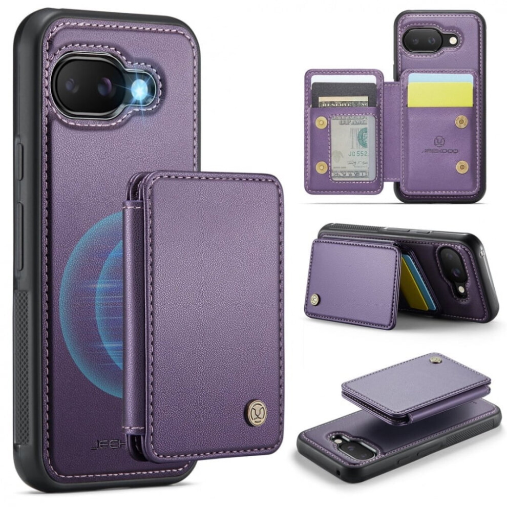 Leather Wallet Phone Case For Google Pixel 9A Â Rfid Blocking, Credit Card Holder, Cash Slot, Detachable Kickstand, Compatible With Google Purple 9418476722066