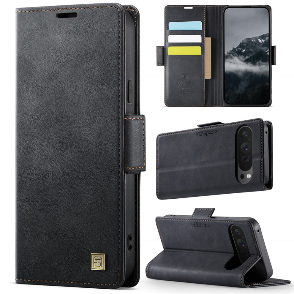 Autspace Magnetic Wallet Case For Google Pixel 9 Â Shockproof Leather Flip Case With Card Holder, Compatible With Google Pixel 9 Black 9418476722707
