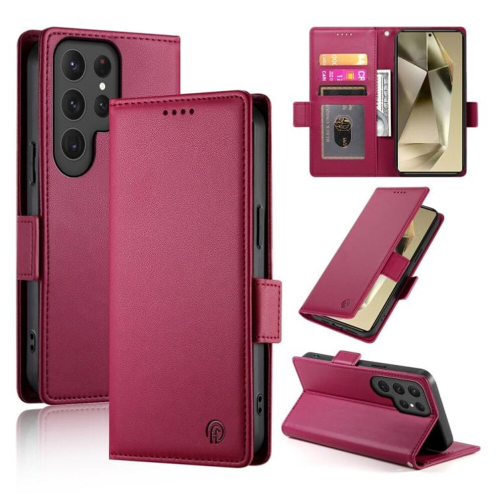 Samsung Galaxy S23 Ultra 5G Wallet Case Â Pu Leather Flip Cover With Magnetic Closure, Frosted Finish, Wine Red 9485826660095