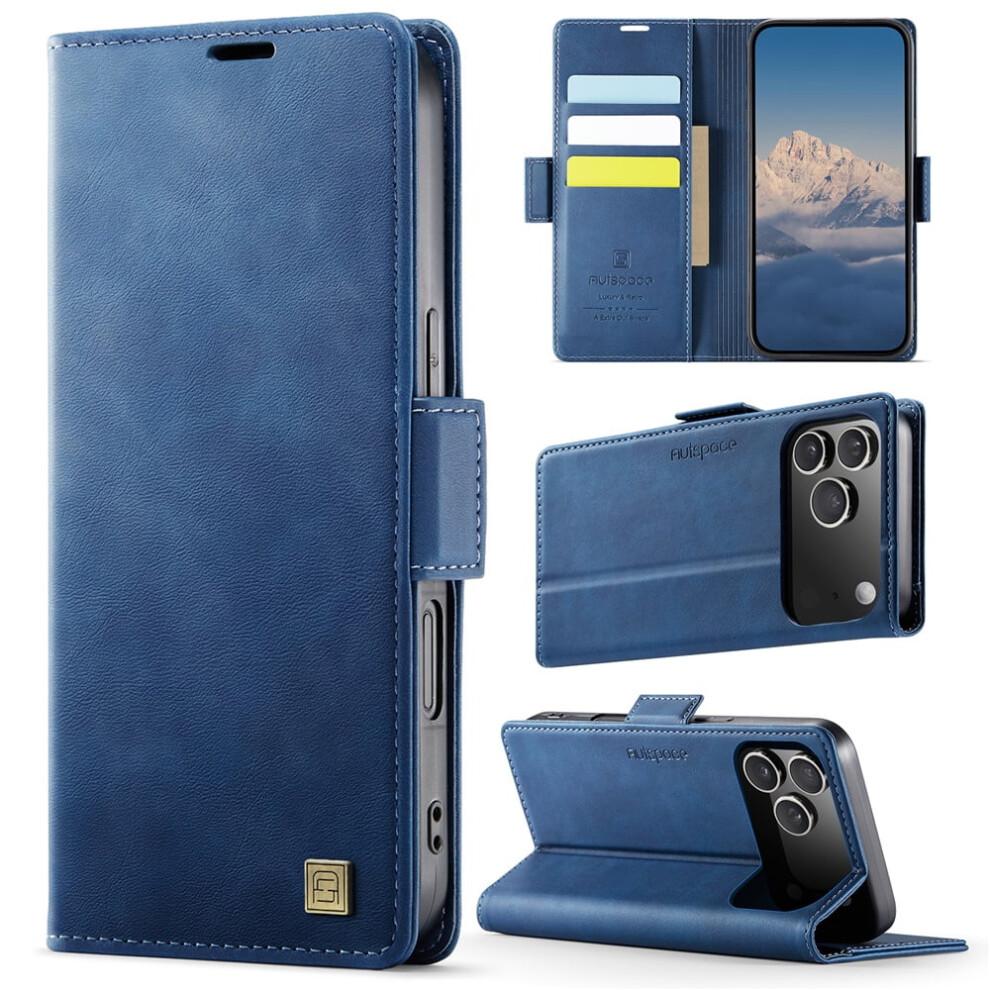 Magnetic Leather Wallet Case For Iphone 17 Pro Max 6.9" Â Shockproof Flip Case With Card Holder, Blue 9485826662389