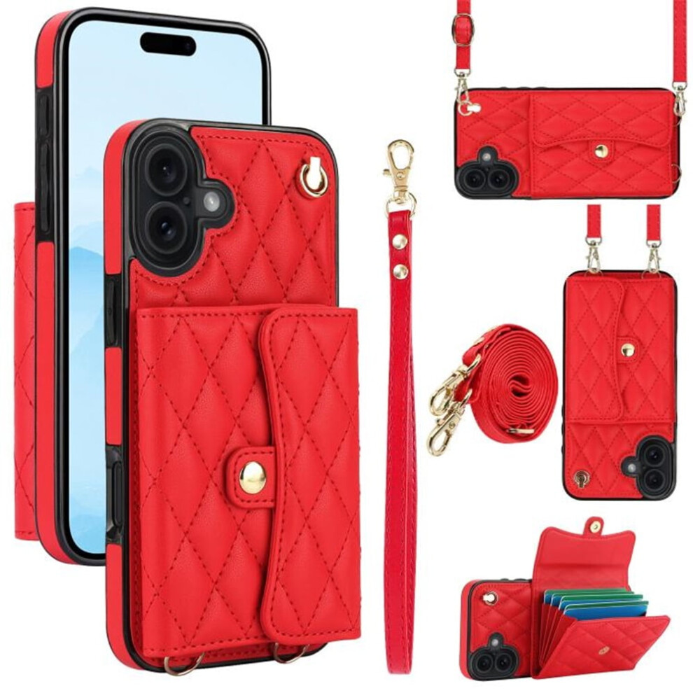 Rfid-Blocking Magnetic Flip Wallet Case For Iphone 17 Â With Multi-Card Slots, Detachable Shoulder & Wrist Straps Red 9485826662068