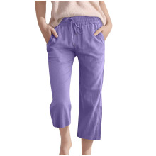 Girls Capri Pants Elastic Waist Straight Leg Drawstring for Kids Summer Pants with Pockets Purple 9-10 Years