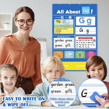 Alphabet Learning Pocket Chart with 182 ABC Flash Cards, 23x15.7", Interactive Letter Tracing & Handwriting Practice – Compatible with Preschool &