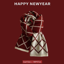 Warm Autumn Winter Red Knitted Scarf, Unisex Winter Neck Warm Knitting Yarn Scarf, Christmas New Year Scarf Gift