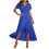 Abito lungo da donna blu royal con scollo a V e maniche corte, 1