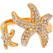 Seesternring für Damen – 18 Karat vergoldetes, verstellbares offenes Band, Zirkonia, hypoallergener Edelstahl, Schmuck im Strand-Look