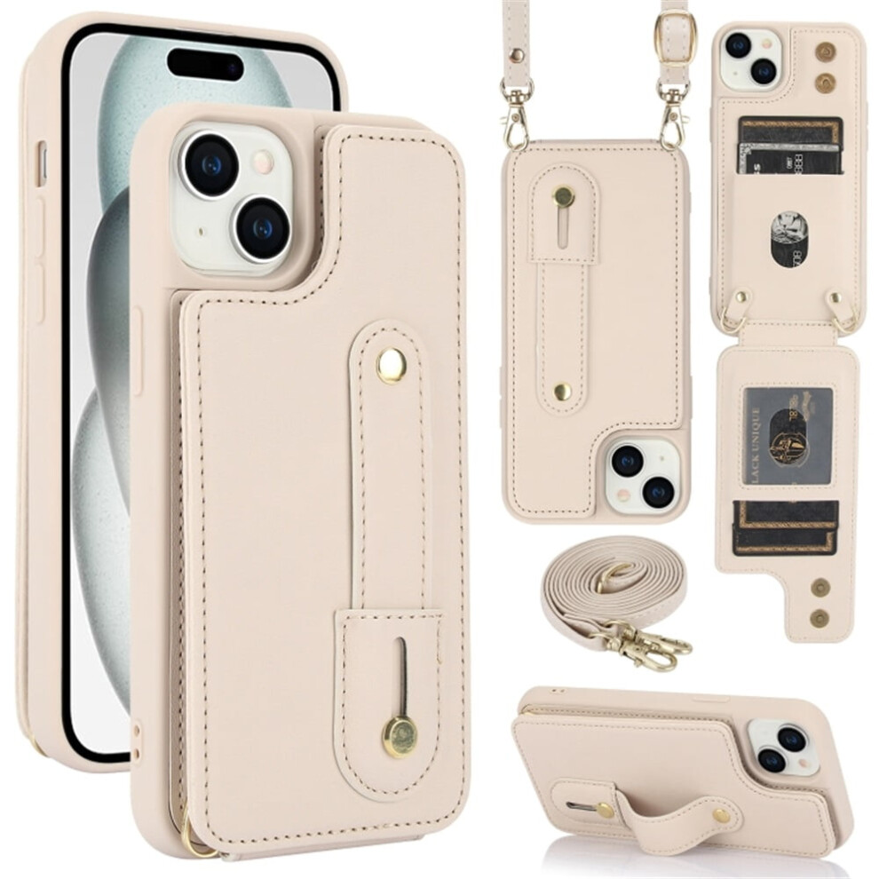Premium Pu Leather Flip Wallet Case With Wristband & Card Slots, Detachable Crossbody Strap Â Compatible With Iphone 14 White 9418476723445