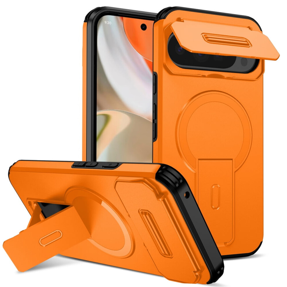 Google Pixel 9 Pro Xl 6.8" Case With Fold Holder, Magsafe Charging, Sliding Camera Cover, Shockproof & Rugged Â Orange 9418476723780