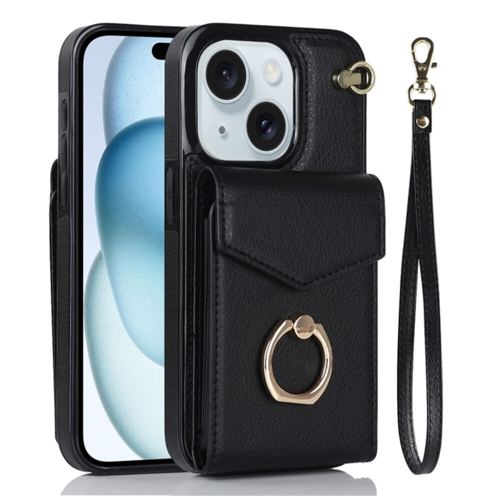 Premium Pu Leather Wallet Case For Iphone 13 Â Rfid Shielding, Adjustable Ring Holder & Wristband, Black 9193271862253