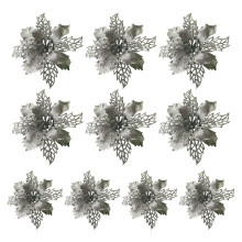 Fleurs de Noël faciles à accrocher au sapin, poinsettias artificiels à tiges flexibles, décorations de Noël brillantes avec clip amovible,