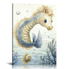 Nursery Wall Art Sea Animal Canvas Prints Baby Girl Boy Room Decor Watercolor Paintings Pictures Cute Ocean Theme Toddler 16x20 in
