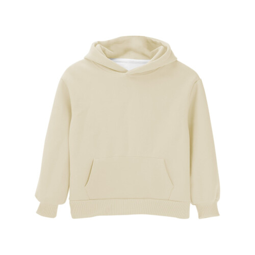 Απλό μπεζ oversized φλις φούτερ για κορίτσια, χειμερινό πουλόβερ με μακριά μανίκια – 1