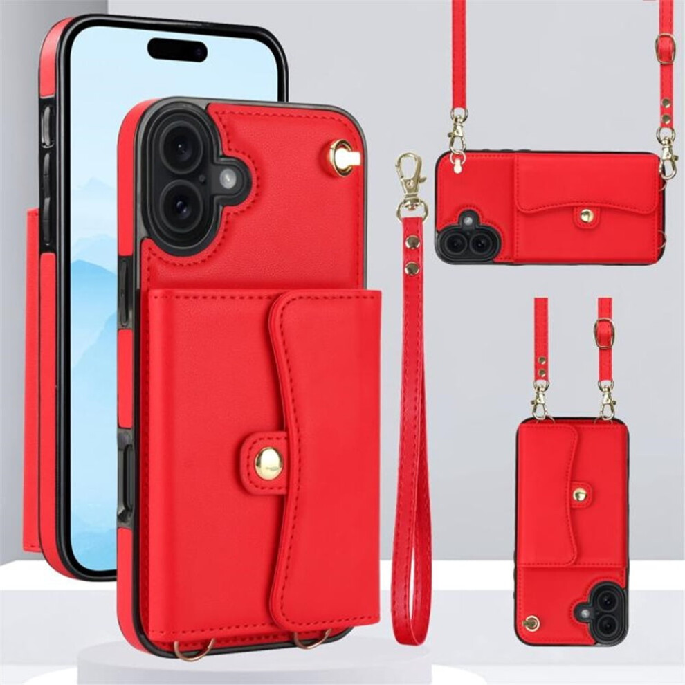 Rfid-Blocking Magnetic Flip Wallet Case For Iphone 17 Â Multi-Card Slots, Detachable Shoulder & Wrist Straps Red 9418476726033