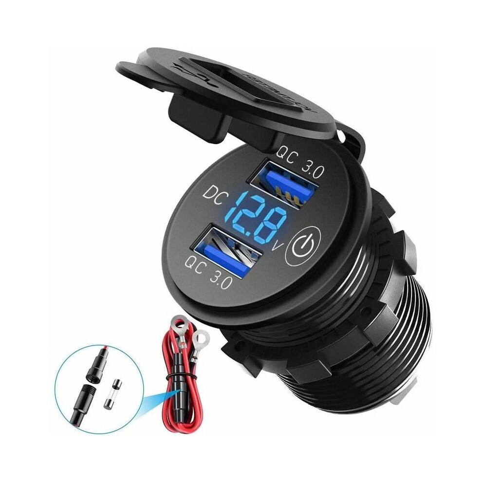 Aluminum Alloy Usb Car Charger With Dual Quick Charge3.0ports, 36W Fast Charging Socket With Led Digital Display, Waterproof Dustproof12v24v 9083649412459