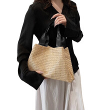 Geantă de mână vintage din paie țesută pentru femei, cu mâner superior, elegantă pentru plajă, geantă de vacanță, casual, mare capacitate,
