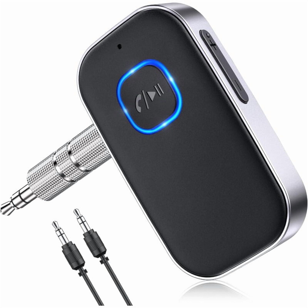 Car Bluetooth Receiver With Noise Cancellation, 3.5Mm Aux Adapter For Home Stereo/Headphones, Hands-Free Calling, 16H Battery Â & Black/Silver 9193271863342