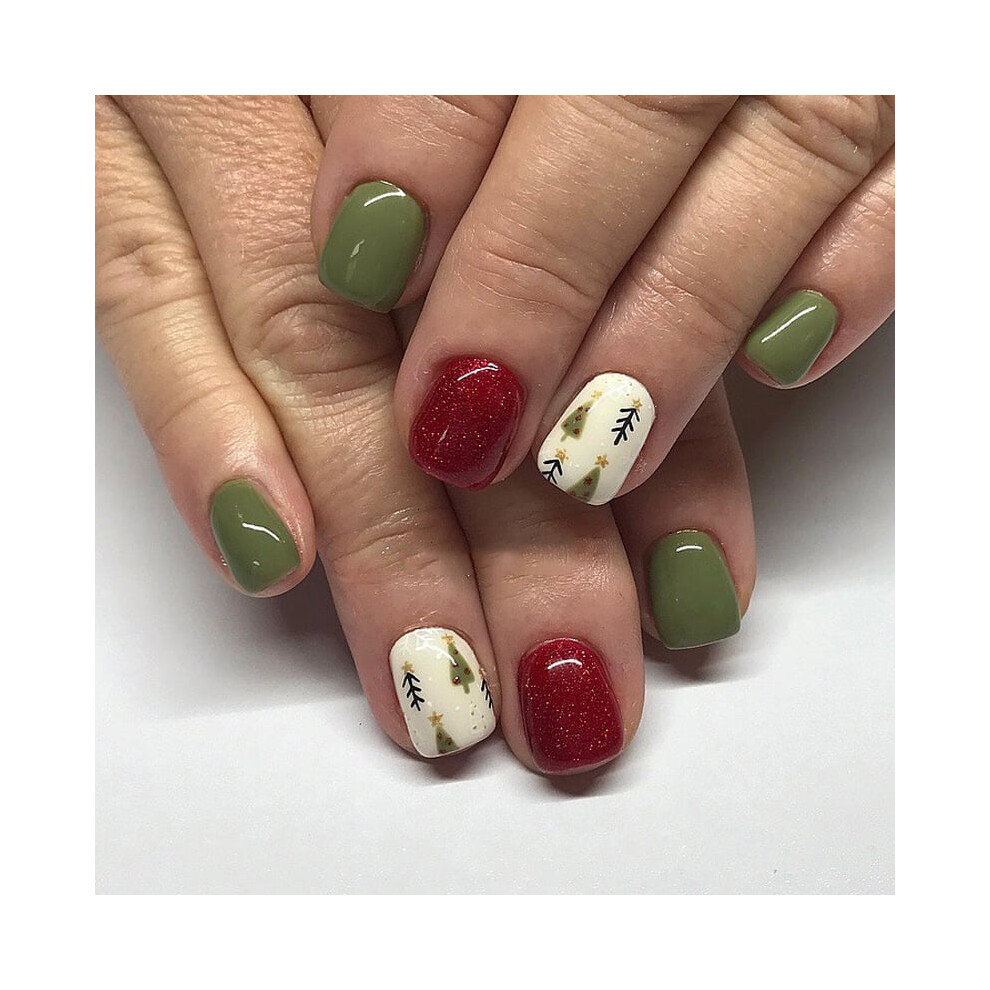 24Pcs Christmas Press-on Nails, Snowflake Design, Short Square Fake Nails with Gel Glue â Compatible with Acrylic & Manicure