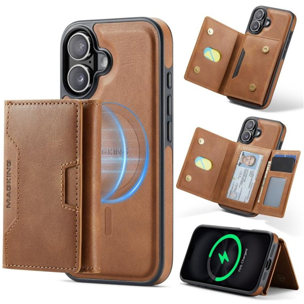 Rfid-Blocking Leather Case For Iphone 17 (6.3") Â Magsafe, 7-Card Slots, Kickstand, Flip & Shockproof, Brown 9152228563438