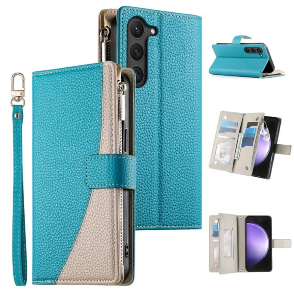 Compatible With Samsung Galaxy S23 5G 6.1" Pu Leather Flip Wallet Case With Magnetic Closure, Multi Card Slots, Zipper Pocket & Hanging Rope Â Blue 9152228561168