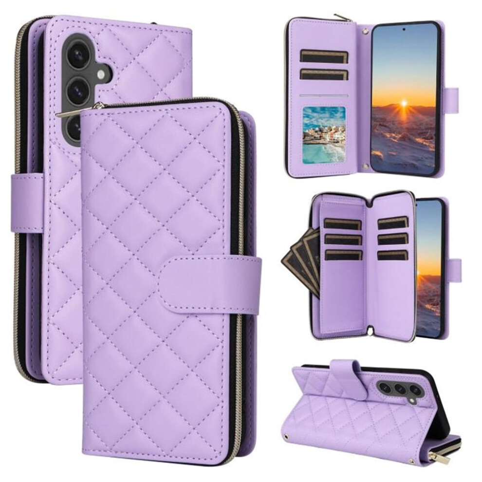 Compatible With Samsung Galaxy S25 Fe 5G Wallet Case Â Magnetic Flip Cover, 9-Card Slots, Zipper Pocket, Detachable Shoulder & Wrist Straps, Purple 9152228563919