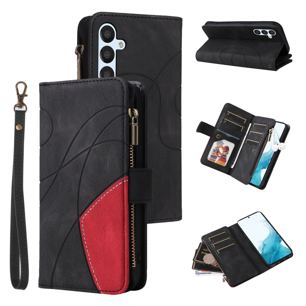 Compatible With Samsung Galaxy A54 5G Wallet Case Â 9-Card Holder, Zipper Pocket, Magnetic Closure, Pu Leather Folio With Wrist Strap, Black 9152228559325