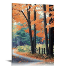 Nature Scenery Country Forest Trees Fall Lane Autumn Landscape Wall Decor Art Print Posters 12x16 in