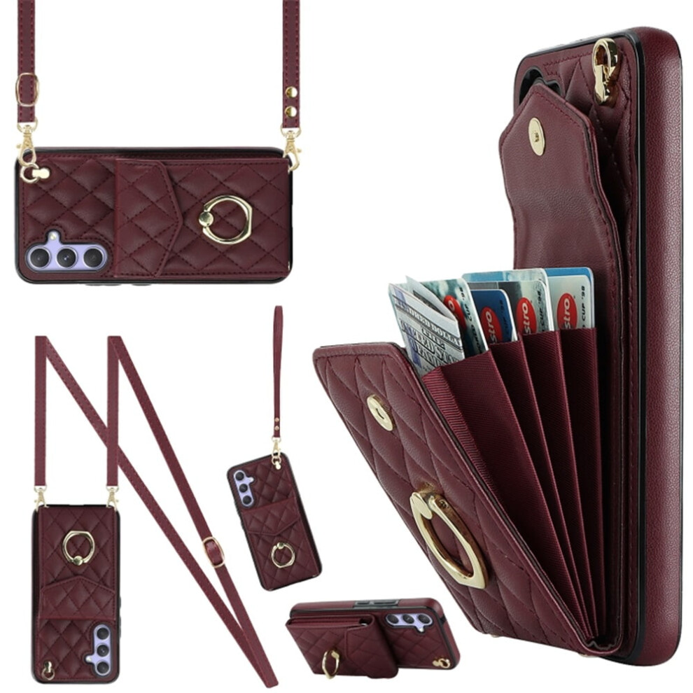 Premium Pu Leather Wallet Case For Samsung Galaxy A15 4G/5G Â Rfid Shielding, Adjustable Ring, Detachable Crossbody & Wrist Strap, Wine Red 9152228559899