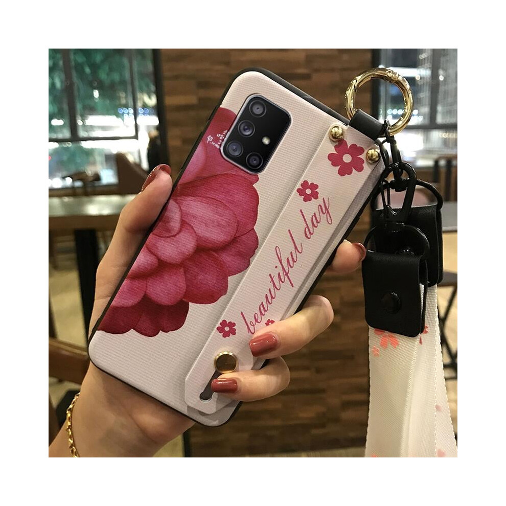 Phone Case For Compatible With Samsung Galaxy A71 5G Â Shockproof, Dirt-Resistant, Wrist Strap, Kickstand, Flower Silicone Design 9152228559462