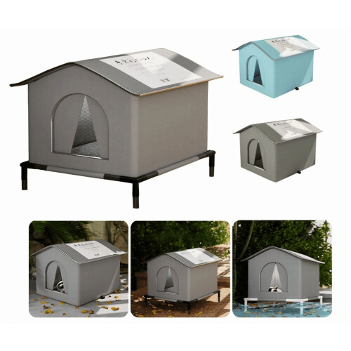 Outdoor Cat Shelter Gray M with Elevated Stand