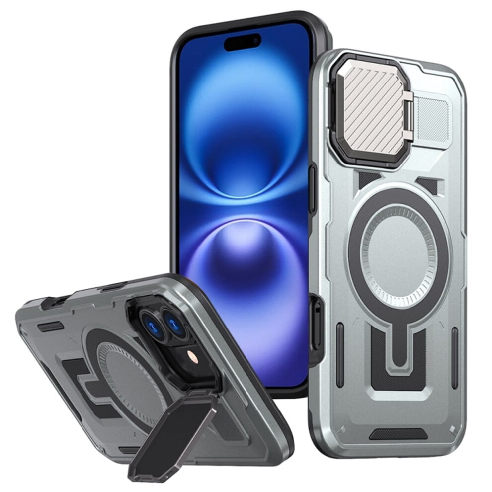 Rugged Magsafe Case For Iphone 16 (6.1"), Military-Grade Protection, Adjustable Metal Camera Cover, Grey 9152228561601