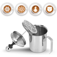 Manual Milk Frother 14oz/400ml Stainless Steel Frothing Pitcher With Handle for Latte Cappuccino Foam