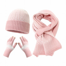 Winter Knit Set, Color Block Cuffed Beanie, Fleece Lined Hat, Matching Scarf & Gloves, 3-Piece Men's & Women's Set, Winter Outdoor Set Pink