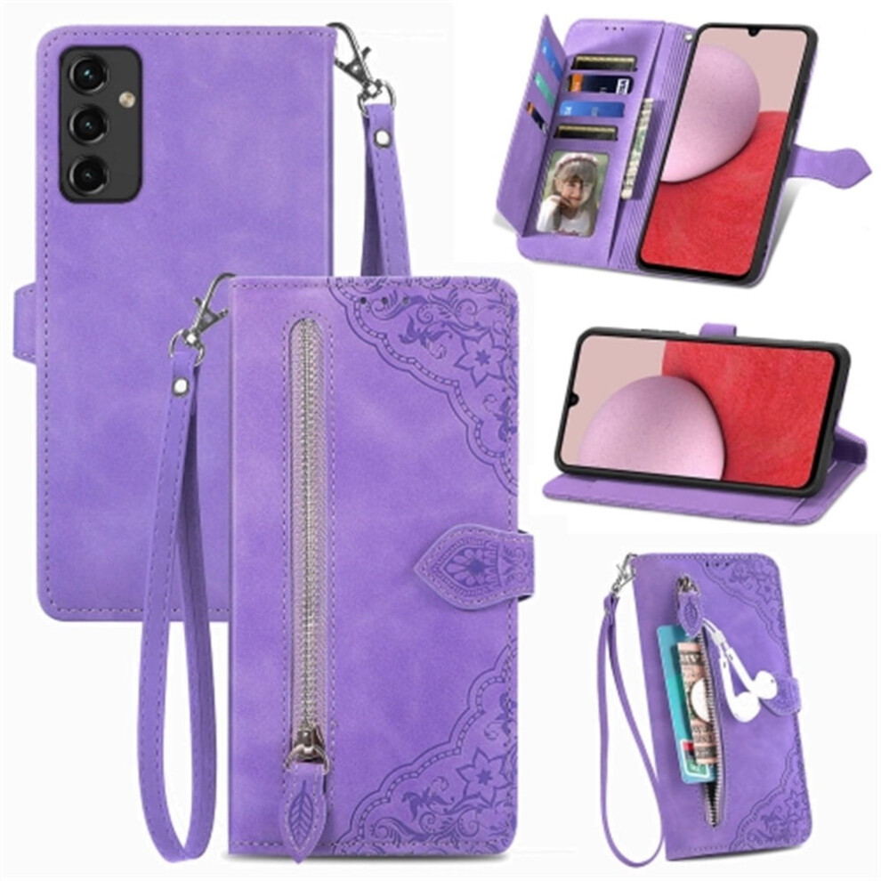 Compatible With Samsung Galaxy A14 5G 6.6" Pu Leather Magnetic Flip Wallet Case With Lanyard, Wristlet & Zipper Card Holder 9130661959377