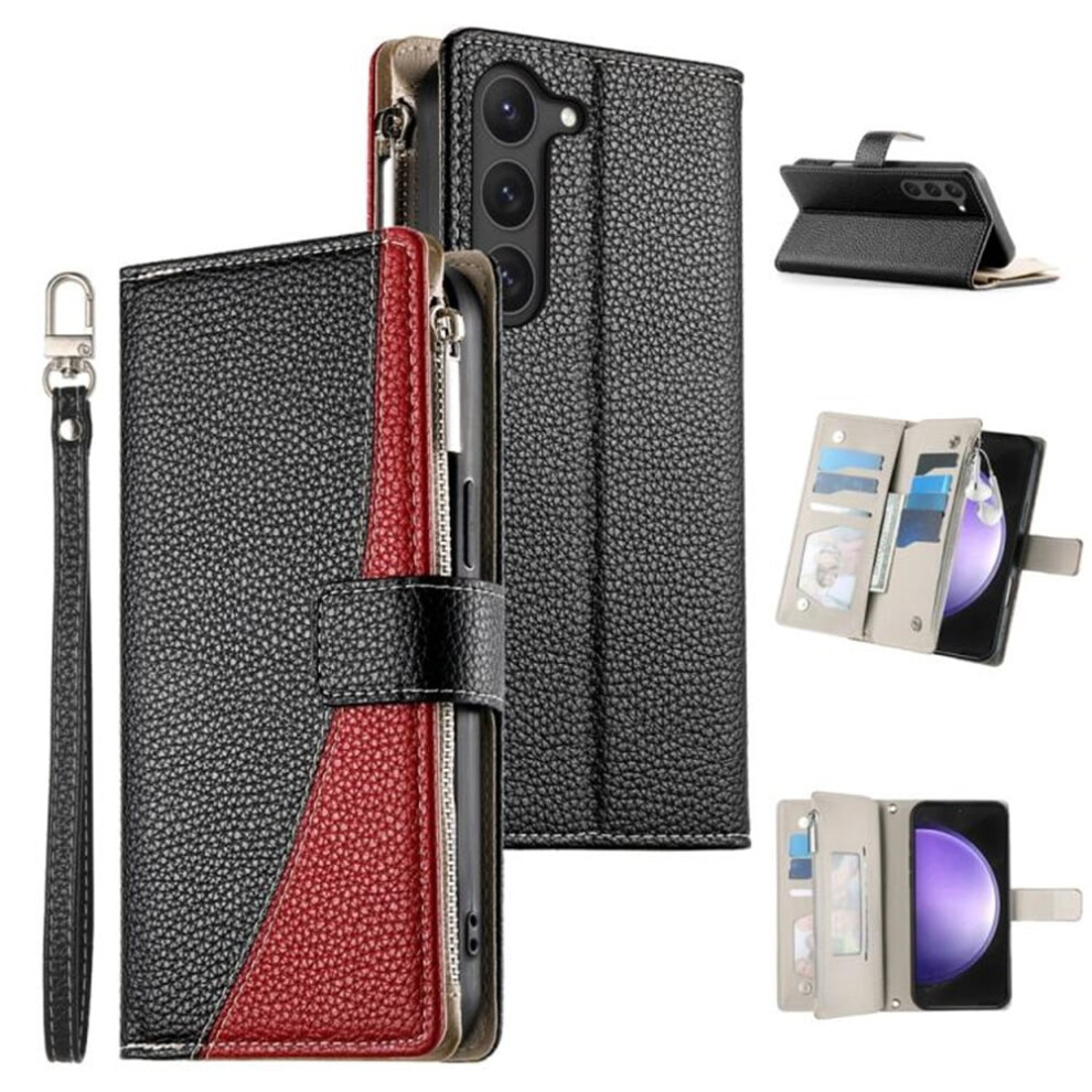 Compatible With Samsung Galaxy S23 5G 6.1" Pu Leather Flip Wallet Case With Magnetic Closure, Multi Card Slots, Pocket, Zipper & Hanging Rope, Black 9152228560239