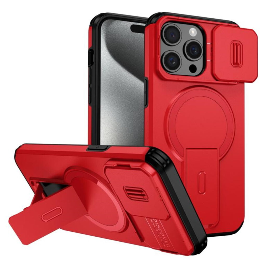 Iphone 15 Pro 6.1" Case: Magsafe, Invisible Fold Stand, Sliding Camera, Shockproof, – Compatible With Iphone 15 Pro Red 9152228561090