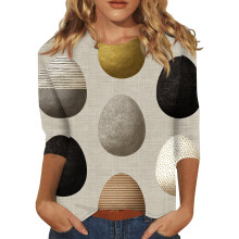 Damesoverhemd met paashaasprint en 3/4 mouwen, maat S-3XL