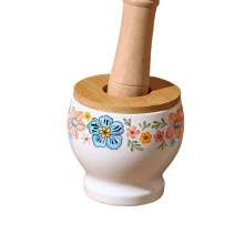 pilon à ail en céramique avec mortier et pilon en bois