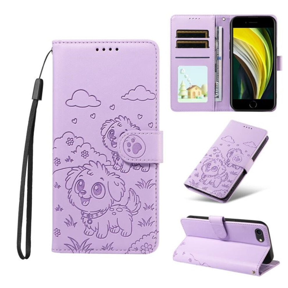 Leather Dog-Embossed Flip Case With Rfid Wallet, Magnetic Clasp & Stand Â Compatible With Iphone Se 2022 Purple 9170372170869