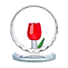 Red Crystal Rose Flower Figurine,Valentines Gifts for Women,Crystal Glass Rose Flower Table Centerpieces for Anniversary Wedding Party