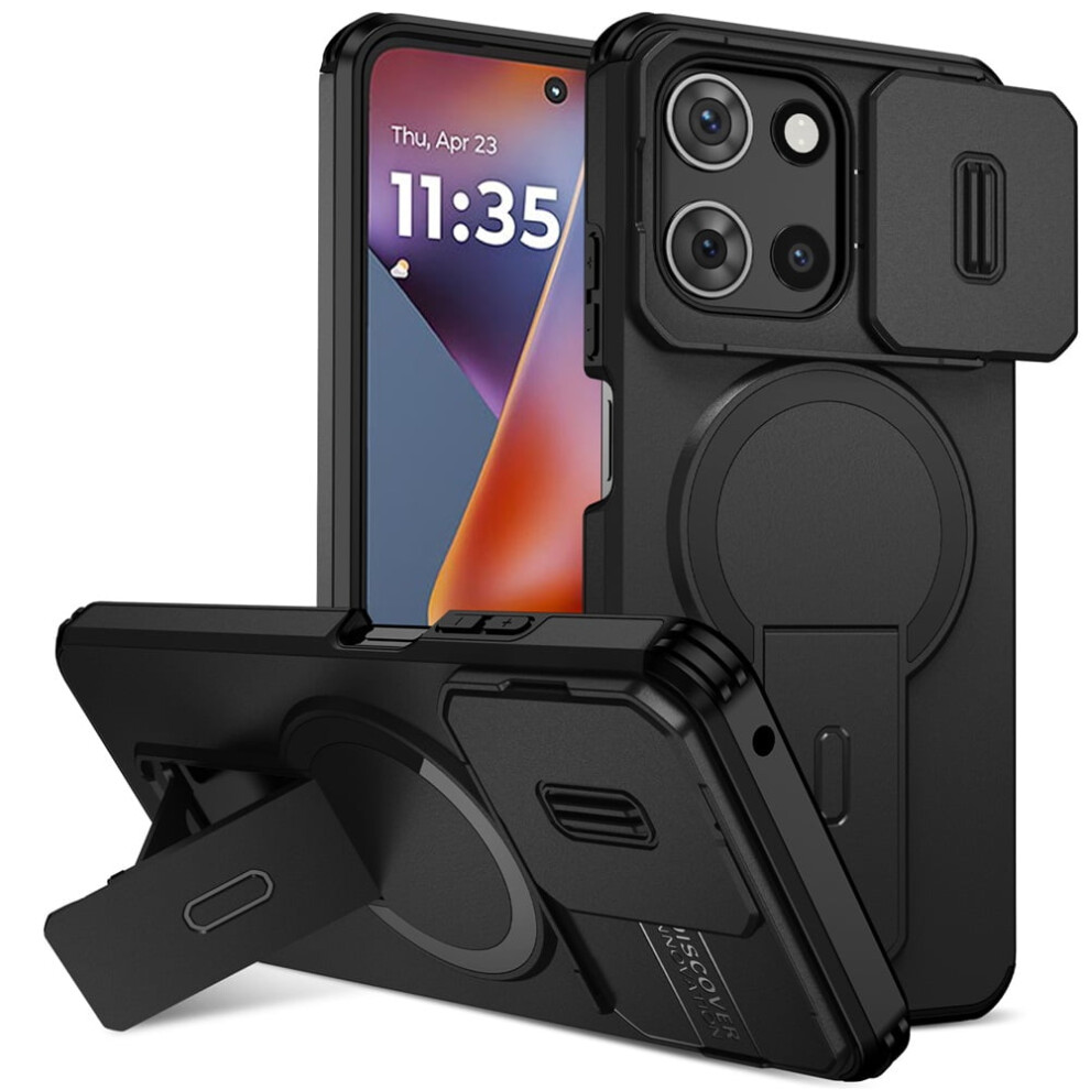 Motorola Moto G 5G 2025 (6.7") Case: Magsafe Charging, Foldable Stand, Sliding Camera Cover, Shockproof & Rugged Â Black 9130661957809