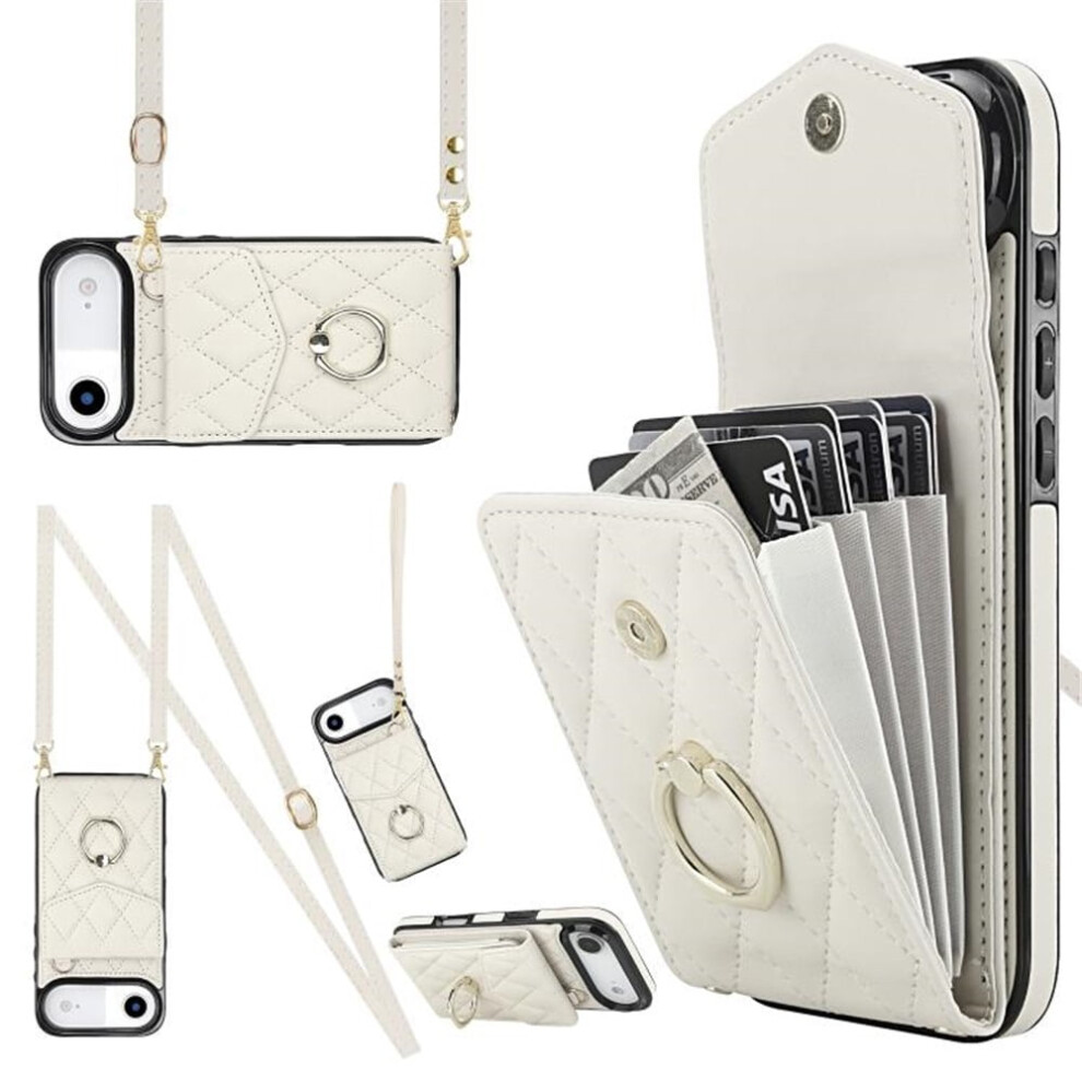 Premium Pu Leather Iphone Air Case – Wallet, Rfid Shielding, Adjustable Ring, Detachable Crossbody & Wrist Strap – White 9130661957885
