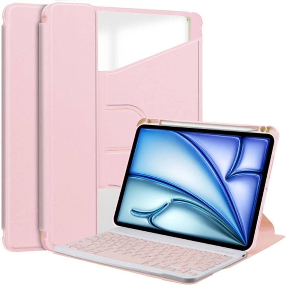 For Compatible With Ipad Air 11 2025 / 2024 360 Rotation Transparent Smart Leather Case With Keyboard, Pink 9130661960663