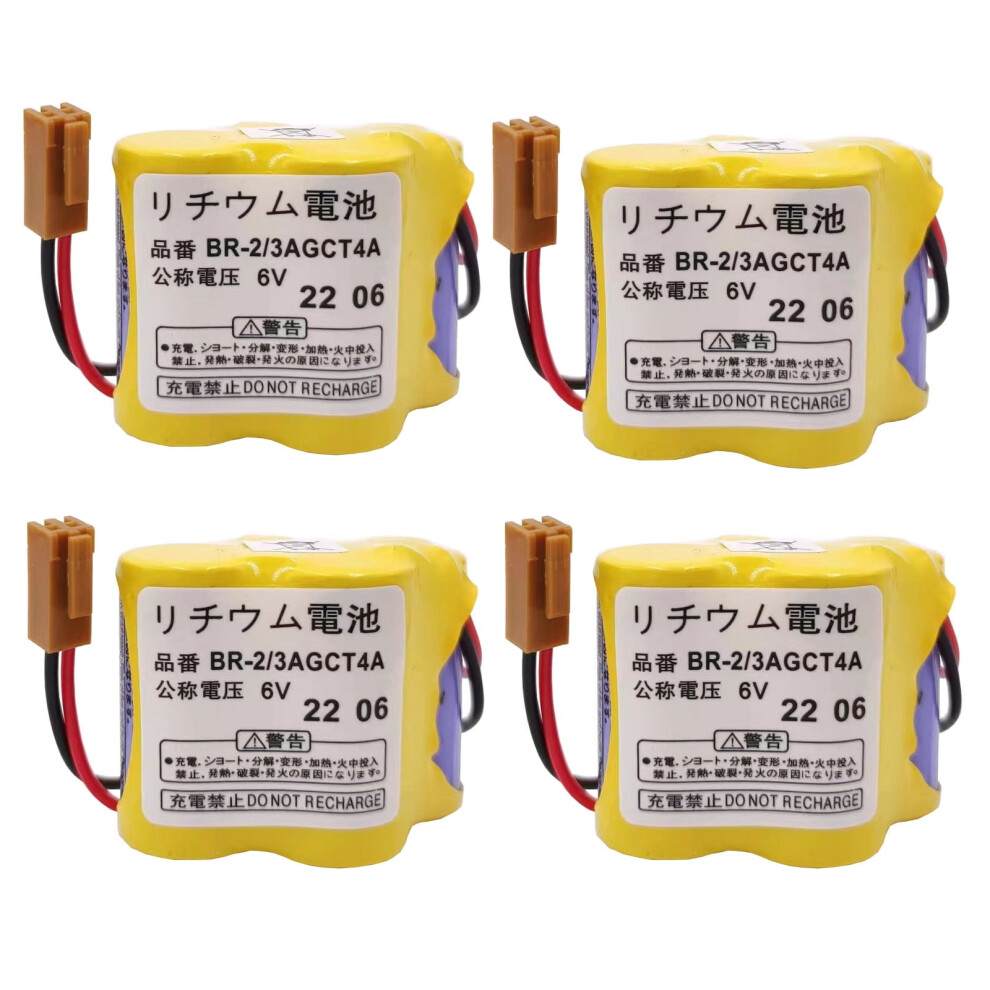4Pcs Br-2/3Agct4a 6V 4400Mah Replacement Battery With Plug For Fanuc Controls A98l-0031-0025 Cnc System 9130661960366
