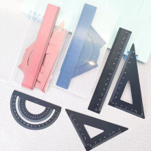 4-Piece Aluminum Alloy Ruler Set with Straight Edge Triangle Protractor, Portable Metal Rulers for Drawing and Measuring, Packaged in Storage Box